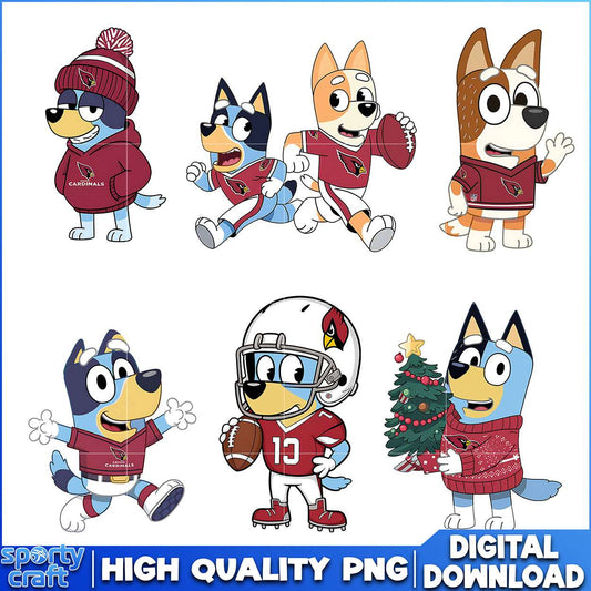 Bluey Dog Cardinals PNG Bundle, Arizona Cardinals PNG, nfl playoff png