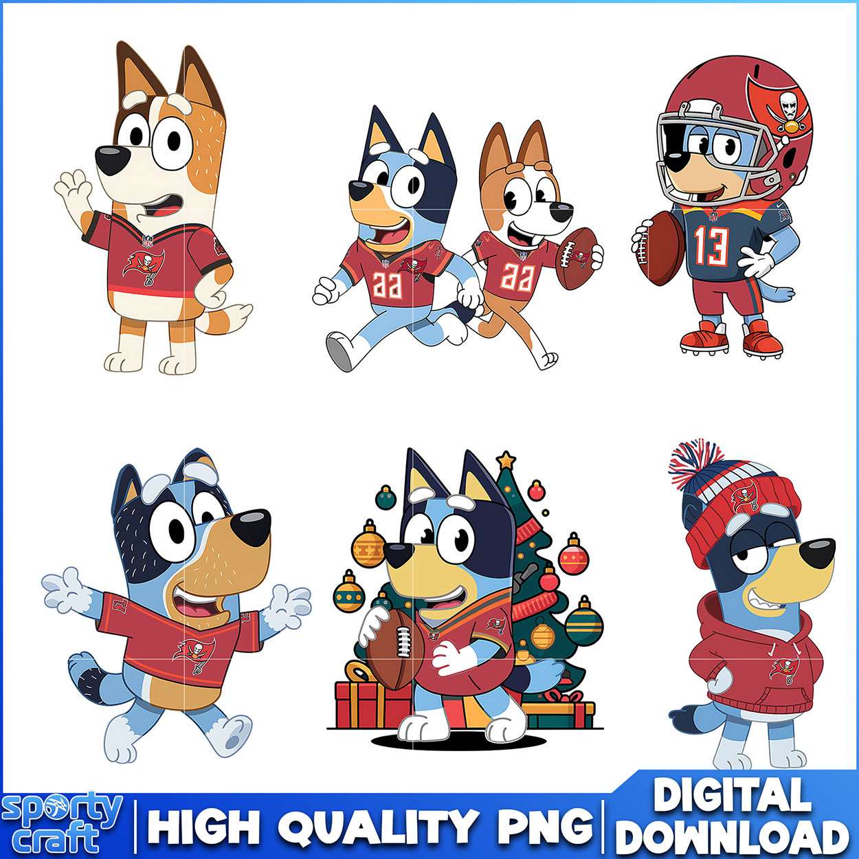 Bluey Buccaneers PNG Bundle, Tampa Bay Buccaneers PNG, nfl playoff png