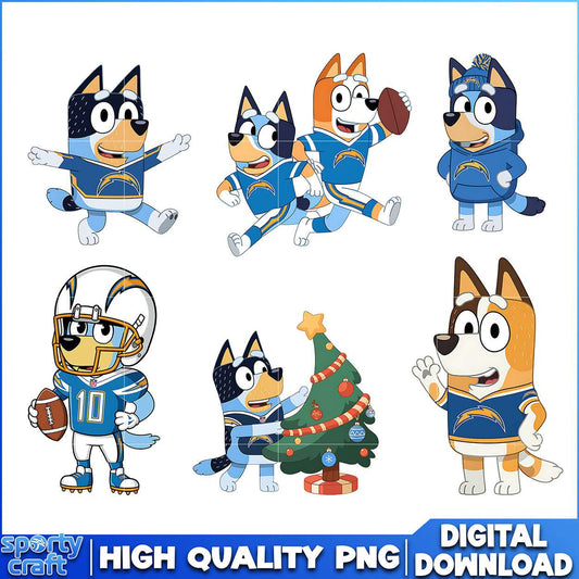 Bluey Chargers PNG Bundle, Los Angeles Chargers PNG, nfl playoff png