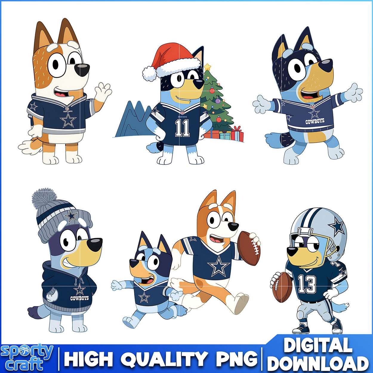 Bluey Cowboys PNG Bundle, Dallas Cowboys PNG, nfl playoff png