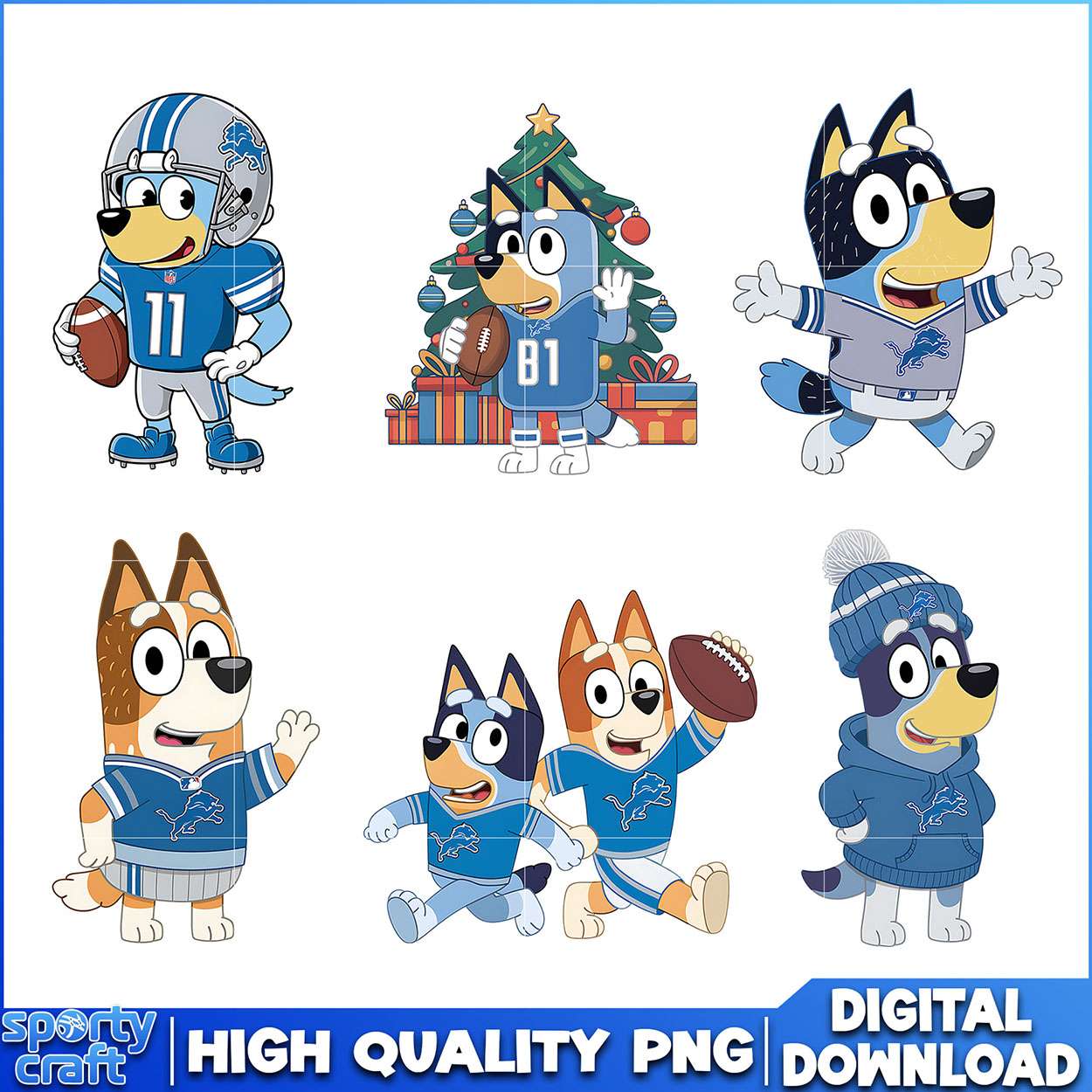 Bluey Lions PNG Bundle, Detroit Lions PNG, super bowl png