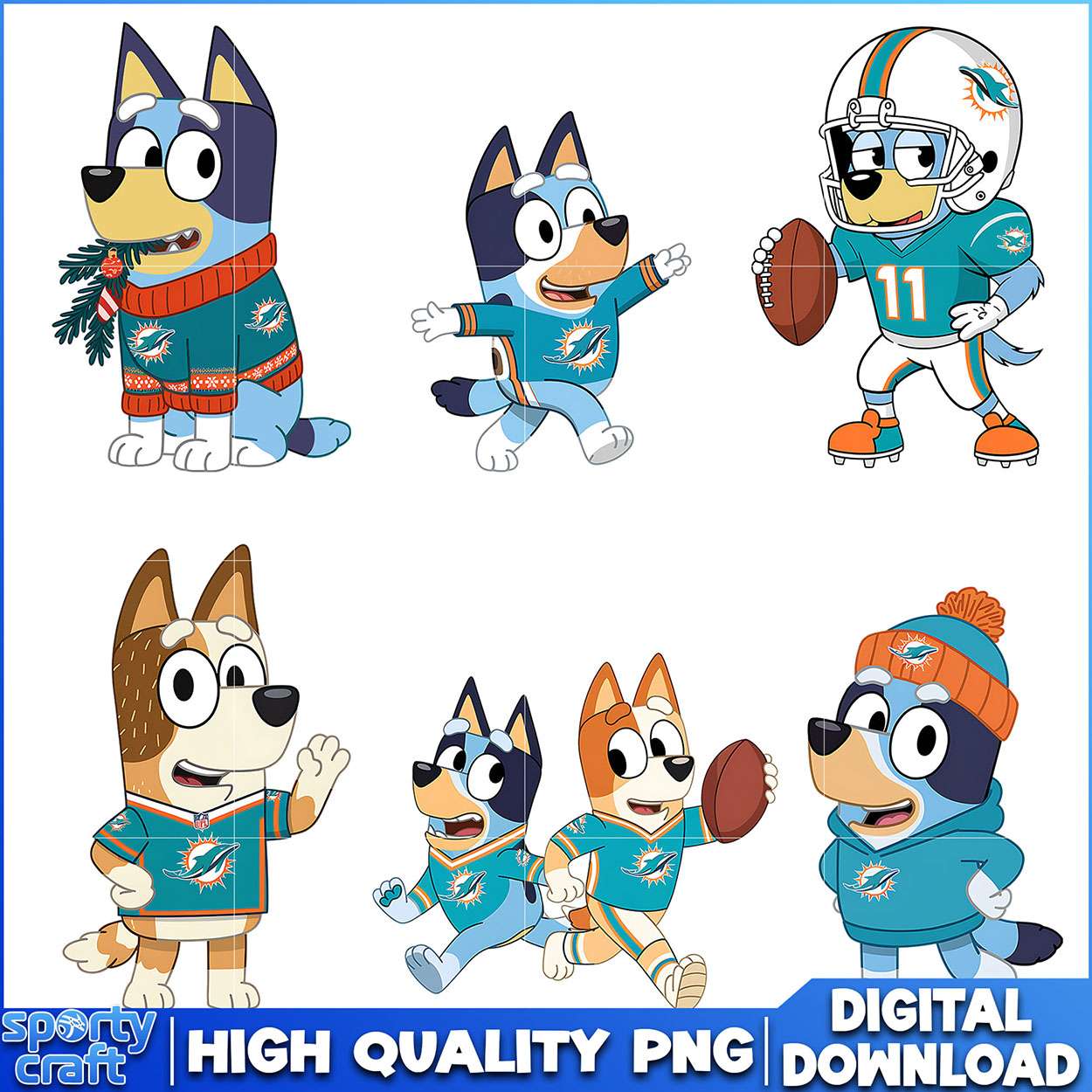 Bluey Dolphins PNG Bundle, Miami Dolphins PNG, super bowl png
