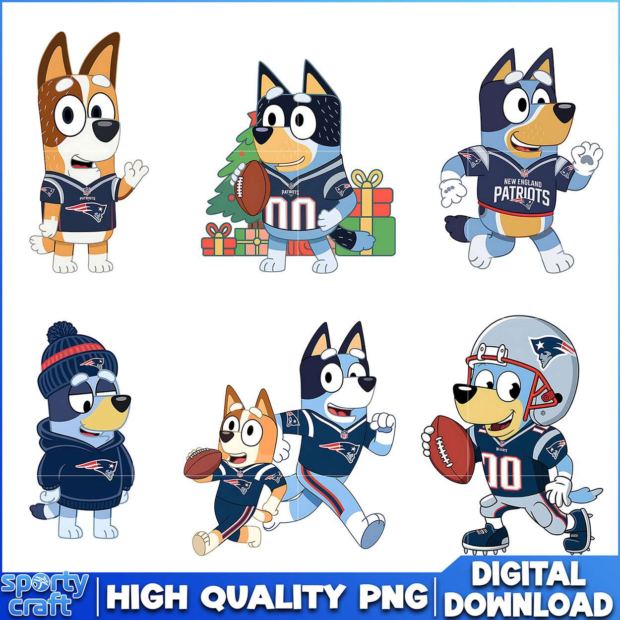 Bluey Patriots PNG Bundle, New England Patriots PNG, super bowl png