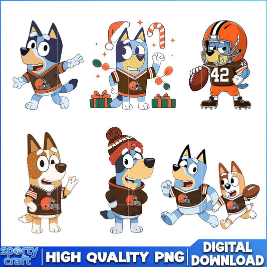 Bluey & Bingo Browns PNG Bundle, Cleveland Browns PNG, nfl play off png
