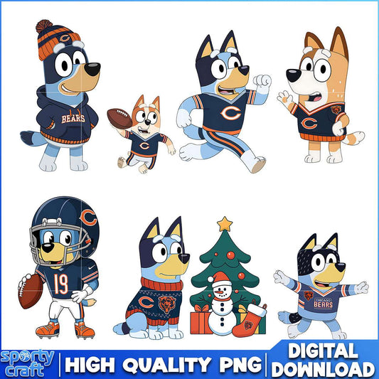 Bluey Bears PNG Bundle, Chicago Bears PNG, super bowl png