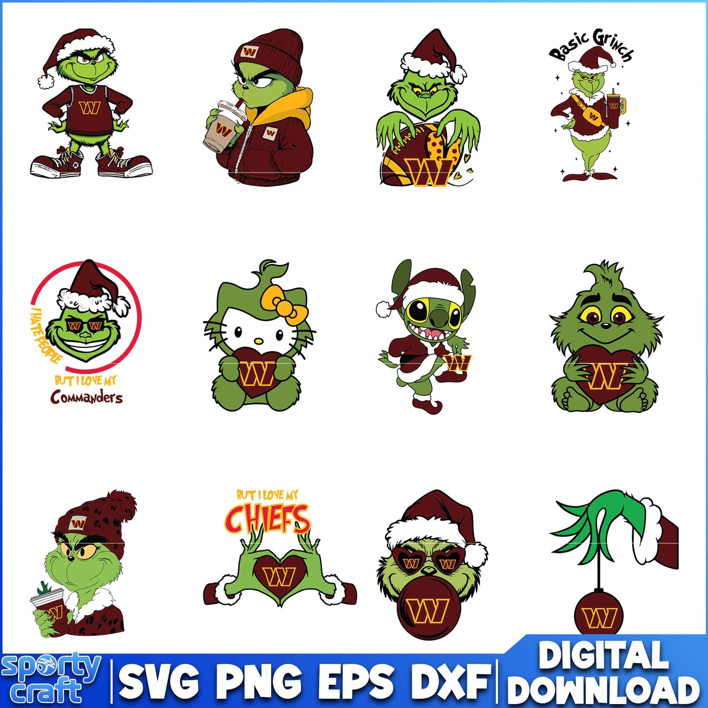 Christmas Grinch Commanders SVG Bundle, Washington Commanders SVG