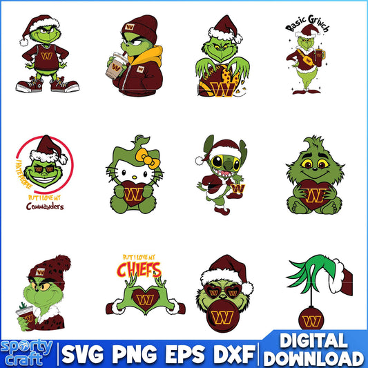 Christmas Grinch Commanders SVG Bundle, Washington Commanders SVG