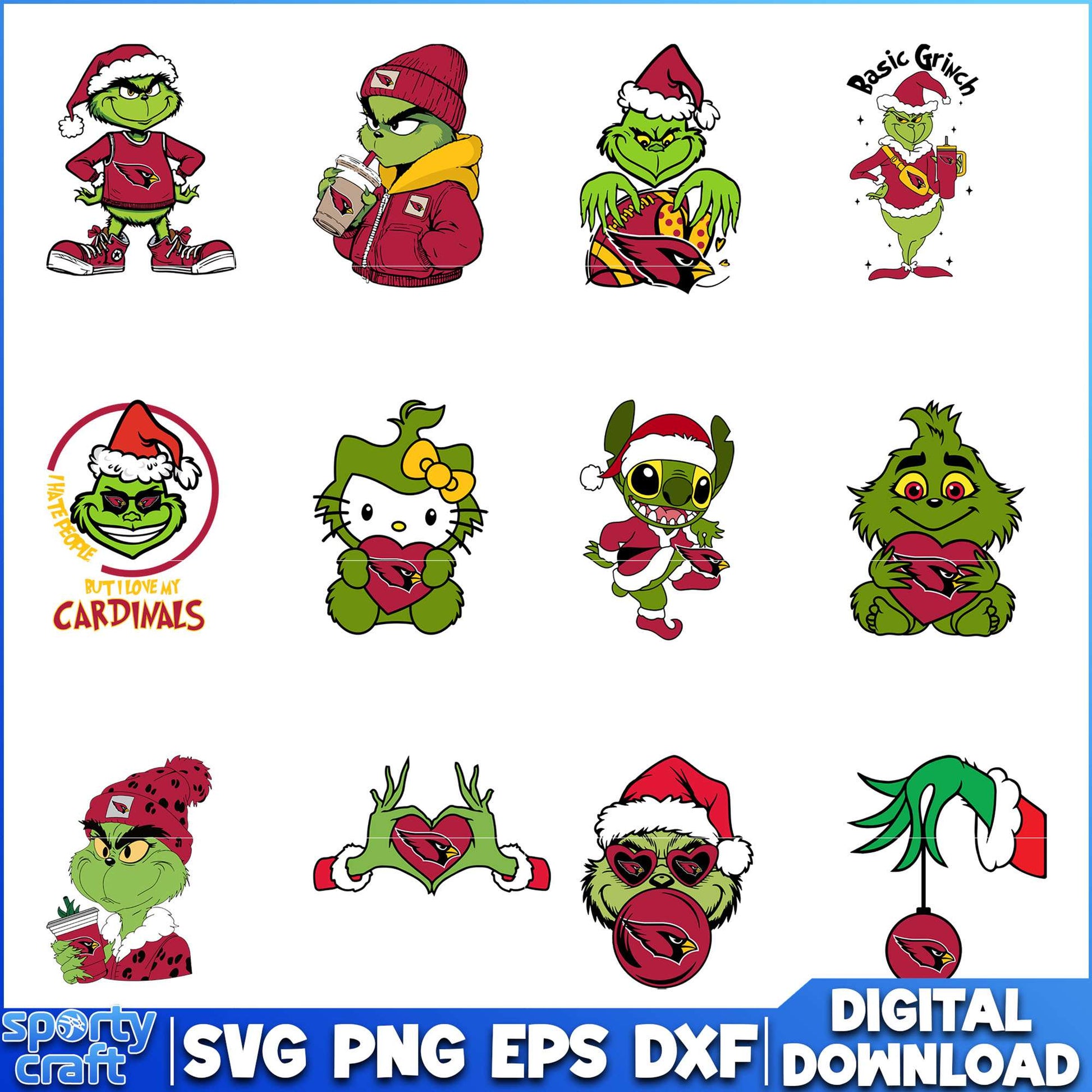 Grinch Christmas Cardinals SVG Bundle, Arizona Cardinals SVG