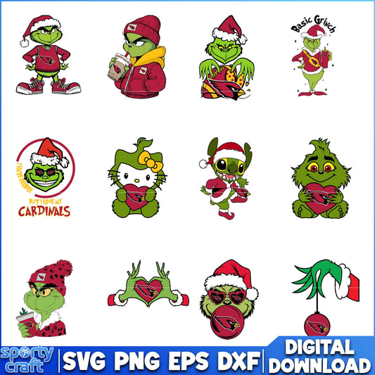 Grinch Christmas Cardinals SVG Bundle, Arizona Cardinals SVG