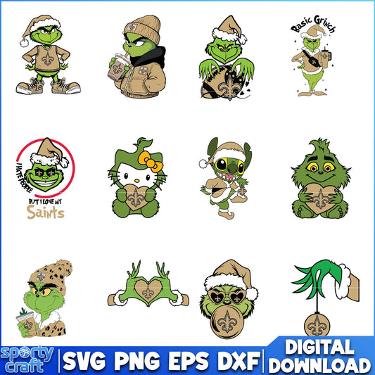 Grinch Saints SVG Bundle, New Orleans Saints SVG