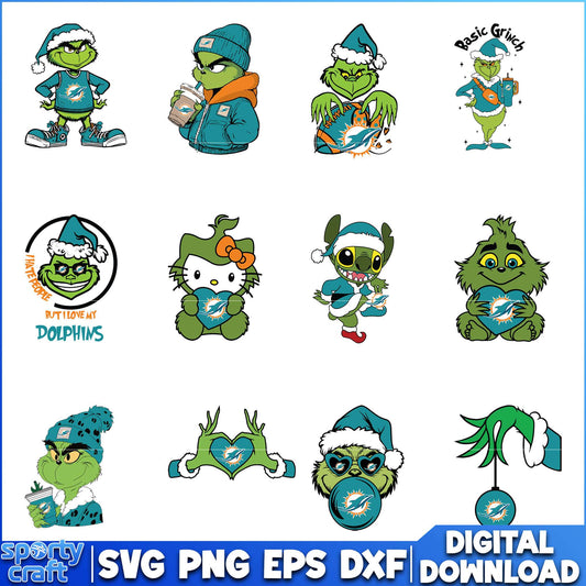 Grinch Dolphins SVG Bundle, Miami dolphins svg, super bowl svg