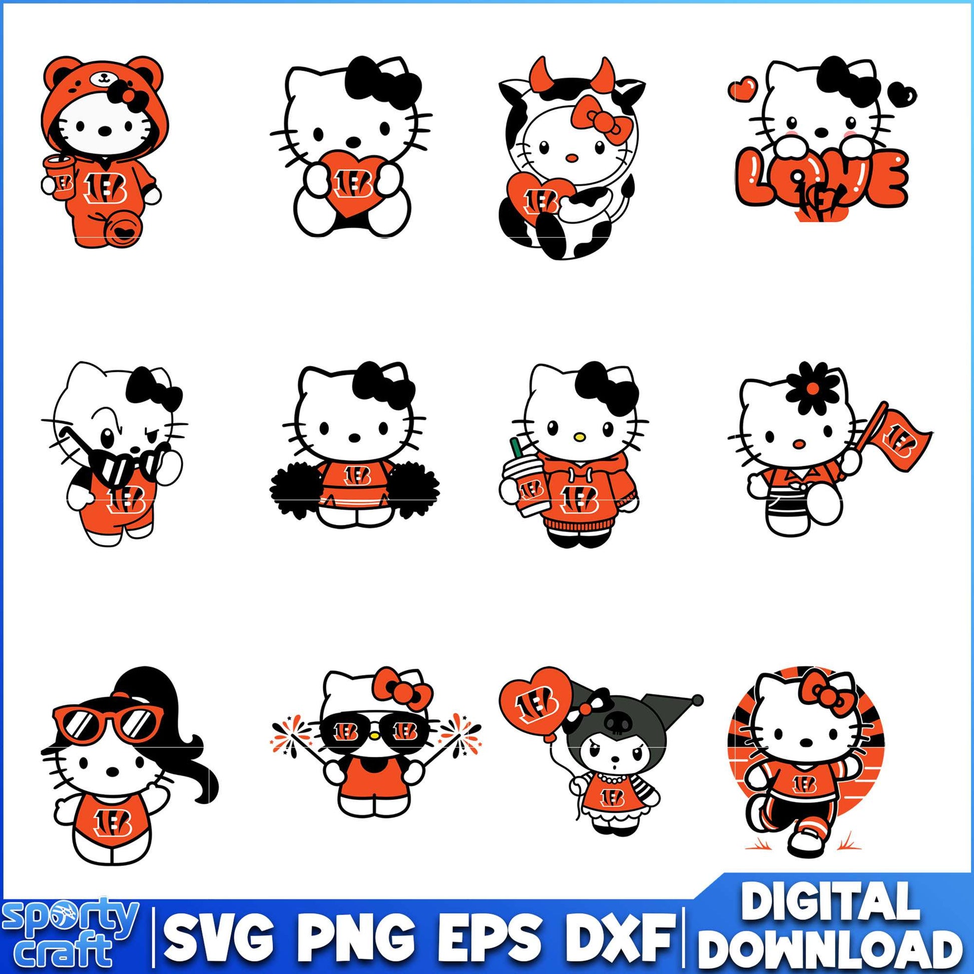 Hello Kitty Bengals SVG Bundle, Cincinnati Bengals SVG