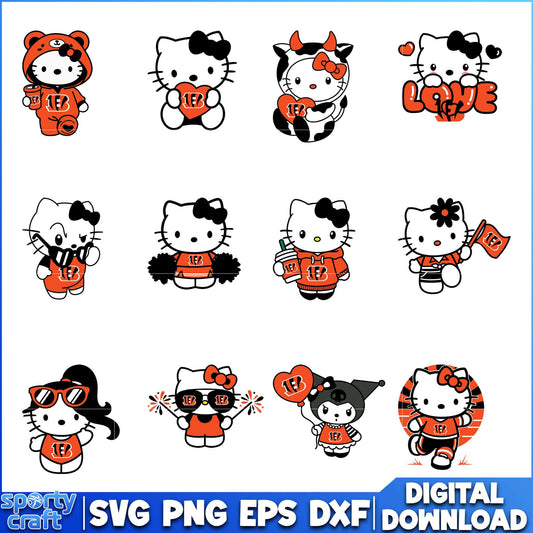 Hello Kitty Bengals SVG Bundle, Cincinnati Bengals SVG