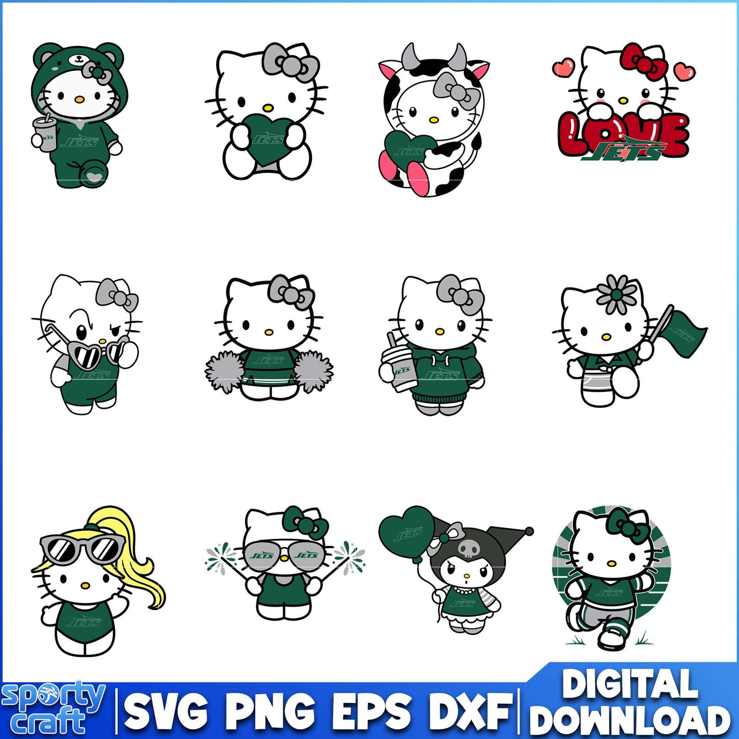 Hello Kitty Jets SVG Bundle, New York Jets SVG
