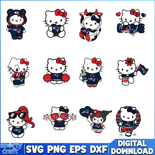Hello Kitty Patriots SVG Bundle, New England Patriots SVG