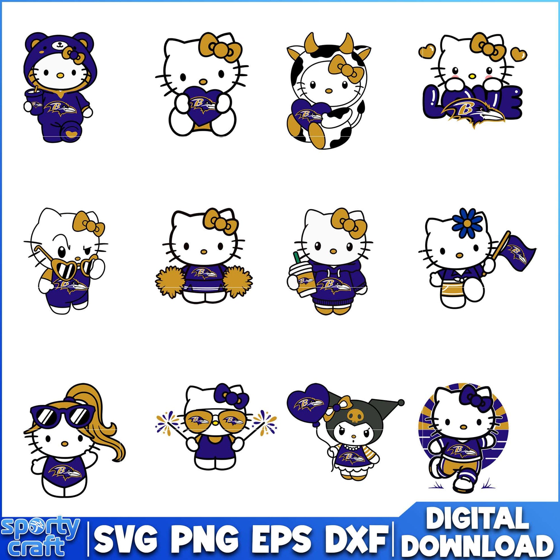 Hello Kitty Ravens SVG Bundle, Baltimore Ravens SVG