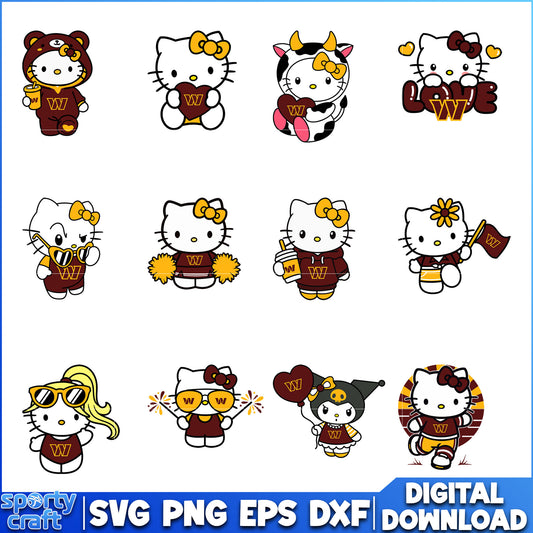 Hello kitty Washington Commanders svg bundle, Commanders hello kitty svg