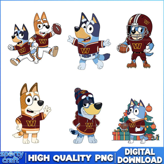 Bluey Football Commanders PNG Bundle, Washington Commanders PNG, nfl team png