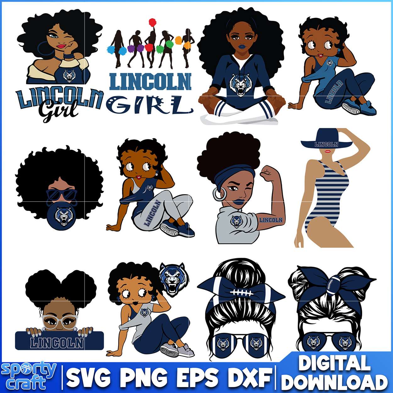 Lincoln Girl SVG Bundle, ncaa championship svg, ncaa football svg