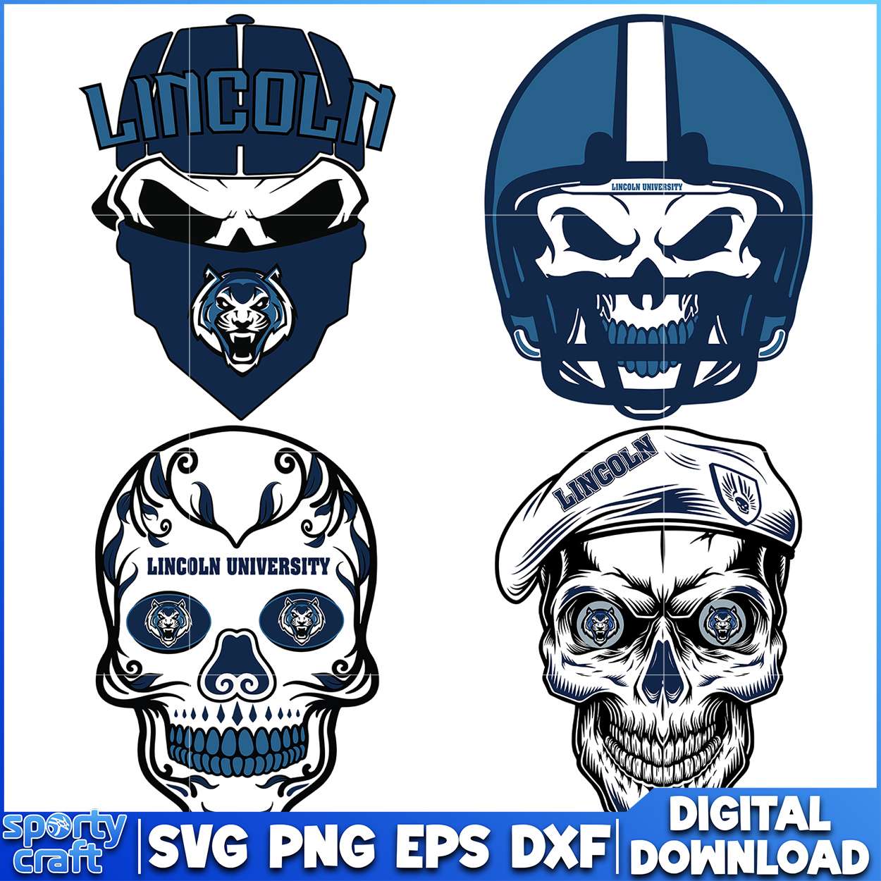 Lincoln University Skull SVG, ncaa championship svg, ncaa football svg