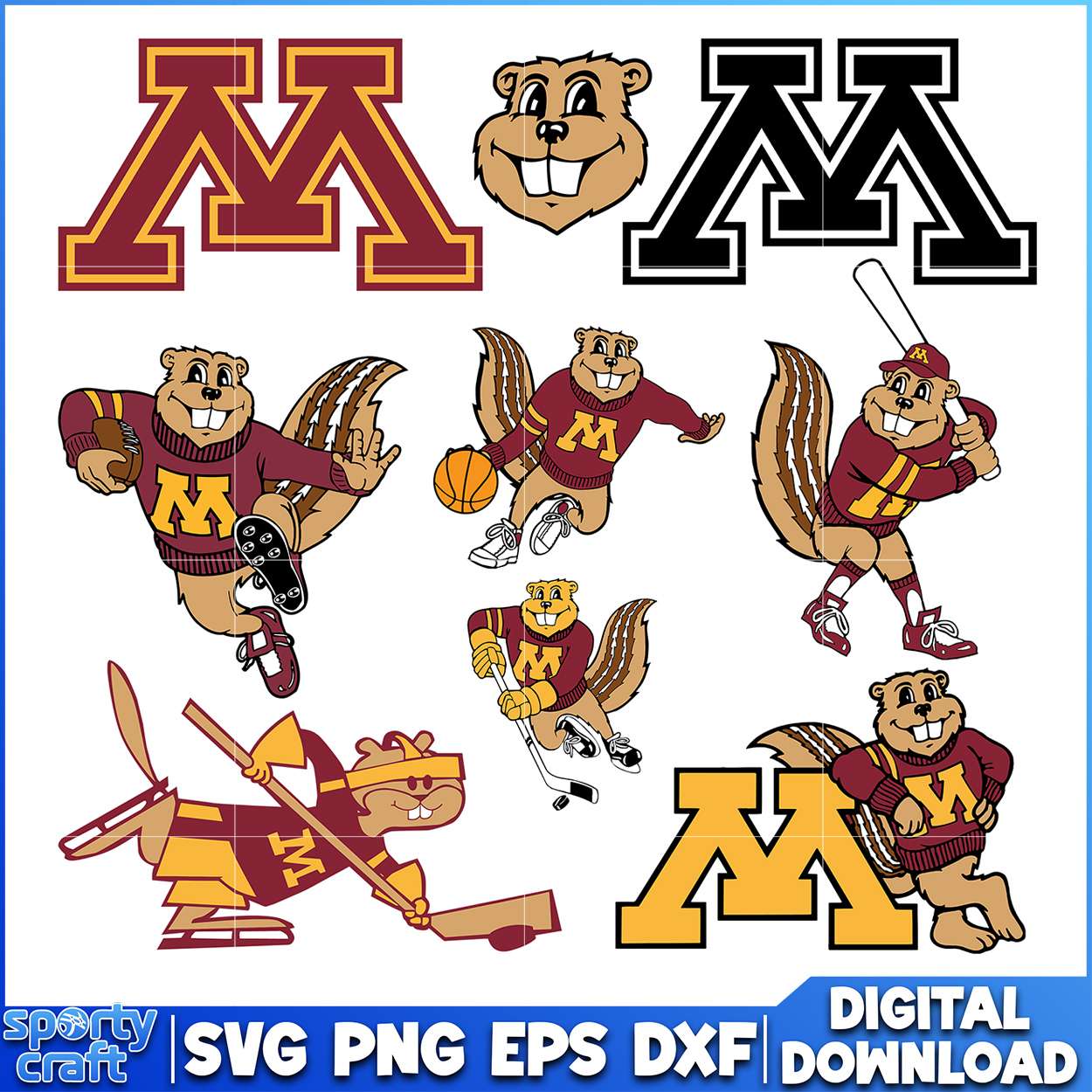 Minnesota Gopher Sports Mascot Graphics SVG, ncaa final svg, ncaa seasons svg