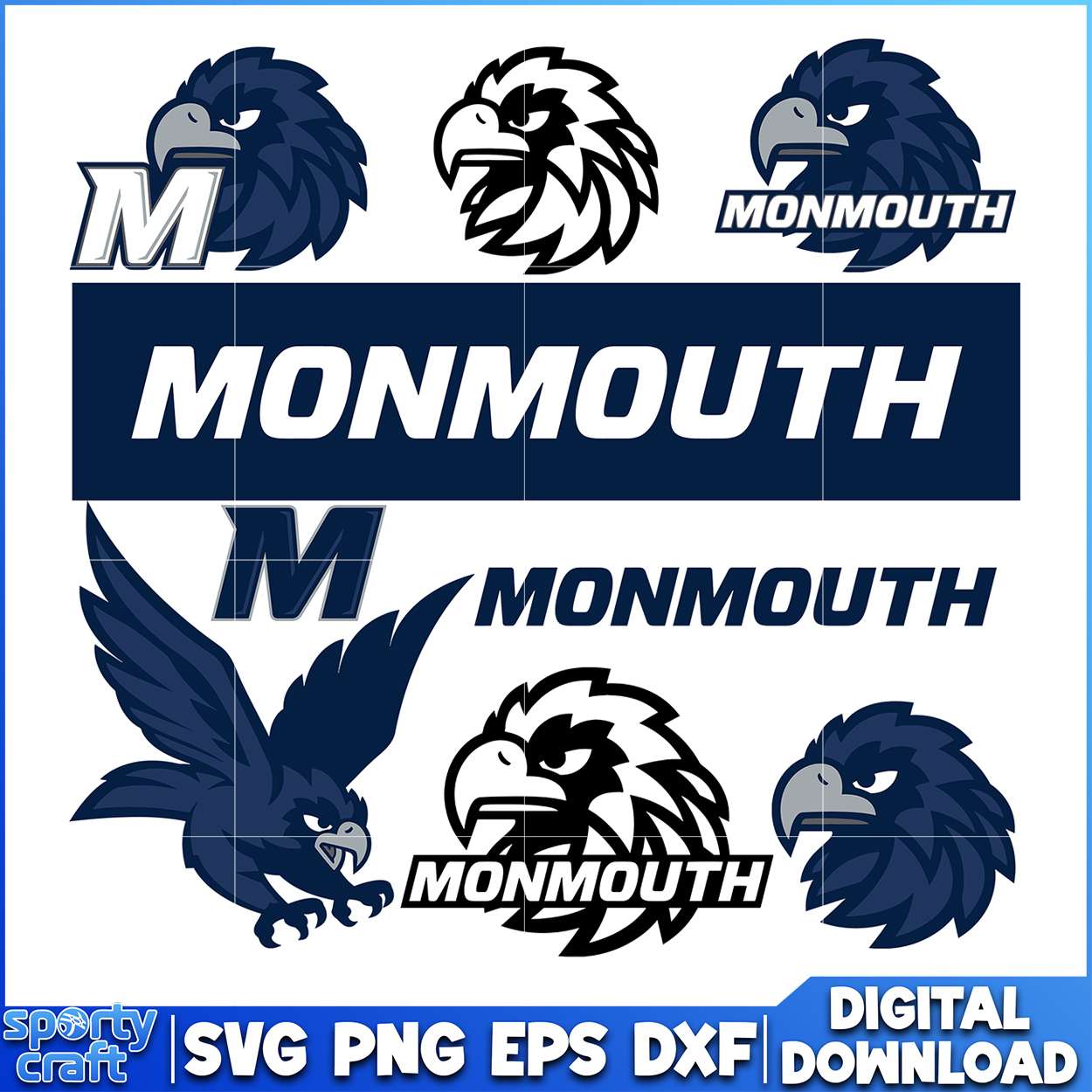 Monmouth Hawks SVG Bundle, ncaa final svg, ncaa seasons svg