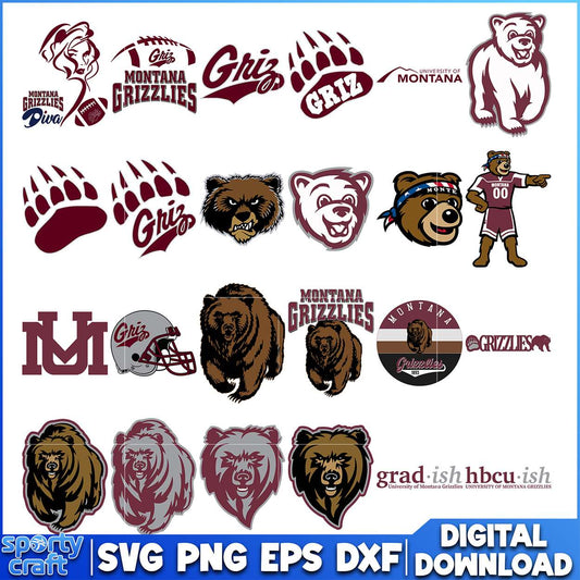 Montana Grizzlies SVG Bundle Logos & Mascots design, ncaa final svg, ncaa seasons svg