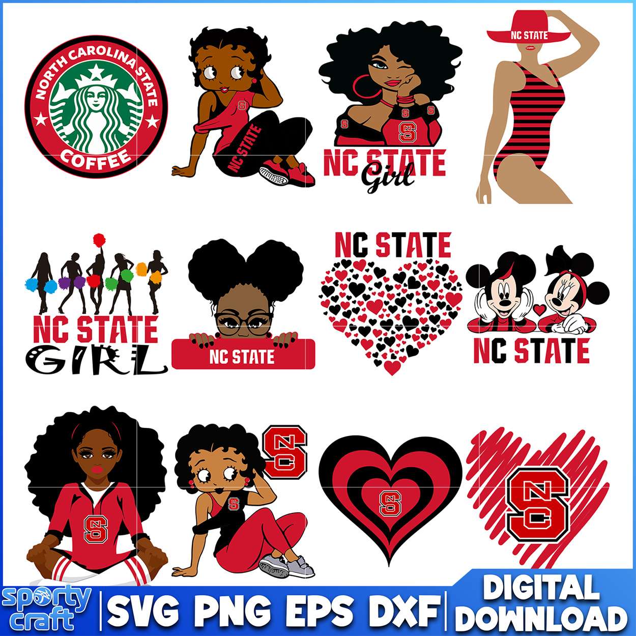 NC State SVG Bundle Girl Power Designs, ncaa rankings svg, ncaa games svg