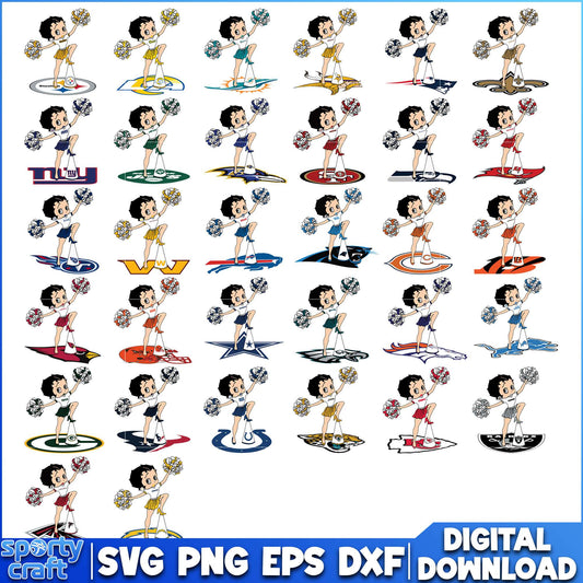 Betty Boop NFl Cheerleader SVG Bundle, NFL Football SVG