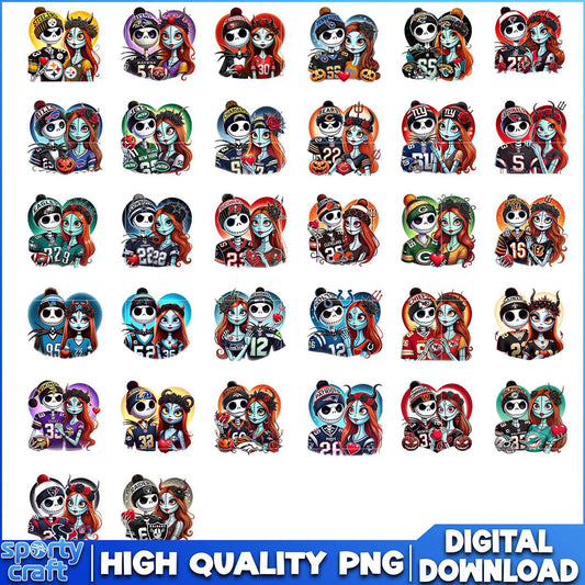 Couples Logos NFL Football Bundle PNG, NFL Teams PNG, nfl jack and sally png