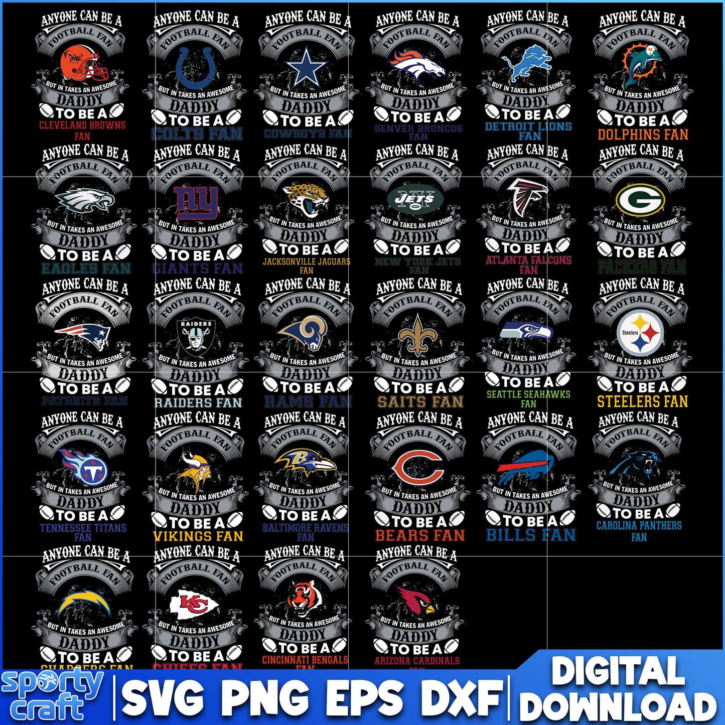 Daddy Logos NFL Bundle SVG, NFL Football SVG