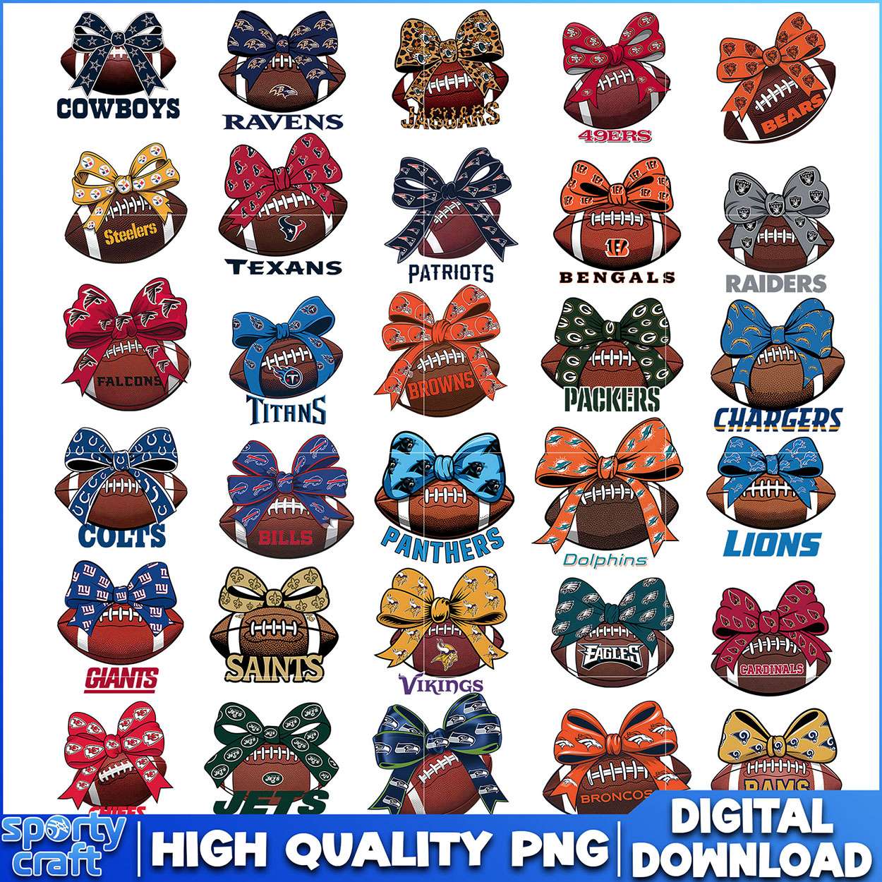 Football Bow Logos Teams NFL Bundle PNG