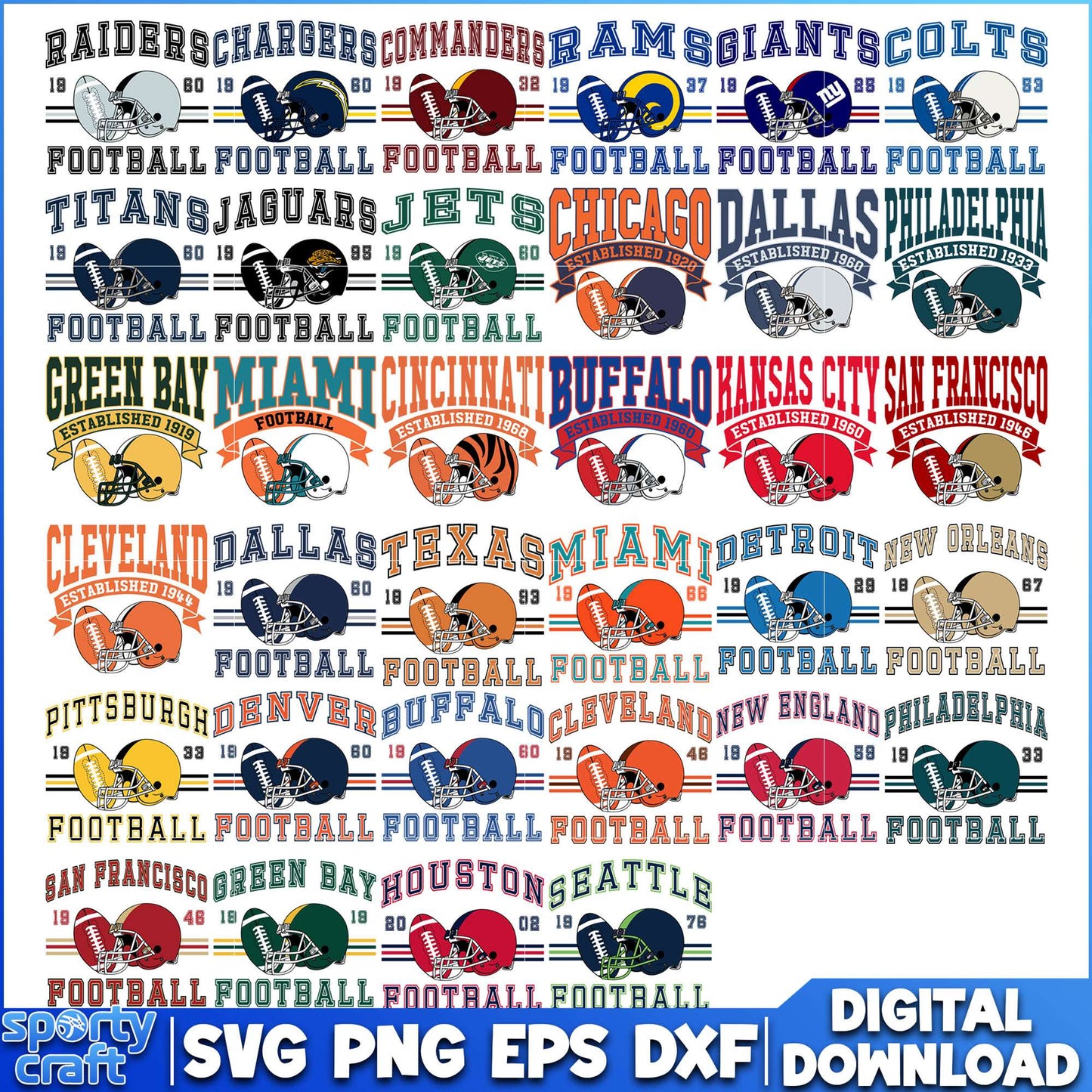 Helmet NFL Football Bundle SVG, NFL Teams SVG