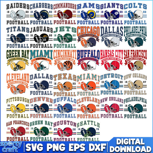 Helmet NFL Football Bundle SVG, NFL Teams SVG