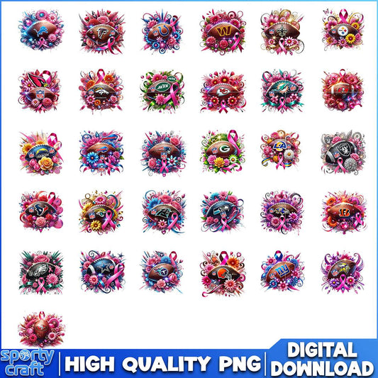 Football Breast Cancer Awareness NFL Bundle PNG, NFL Teams PNG, nfl games png