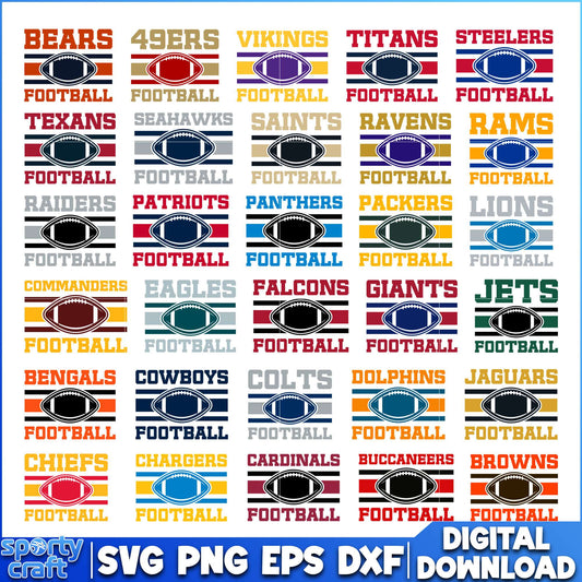Rugby Logos Teams NFL Football Bundle SVG, 32 Teams NFL SVG