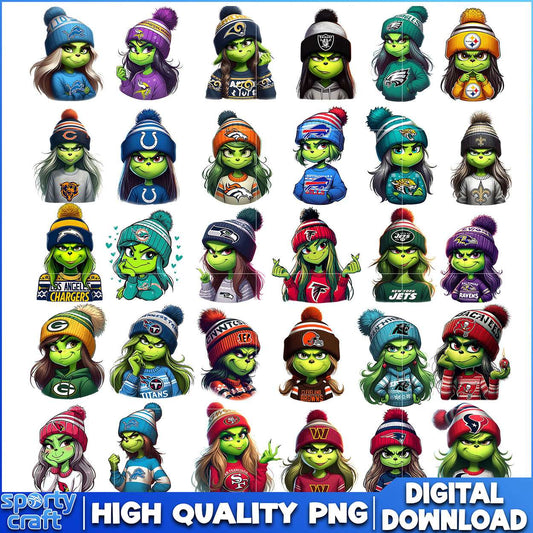 Grinch Girls NFL Football Bundle PNG, NFL Teams PNG, nfl teams png