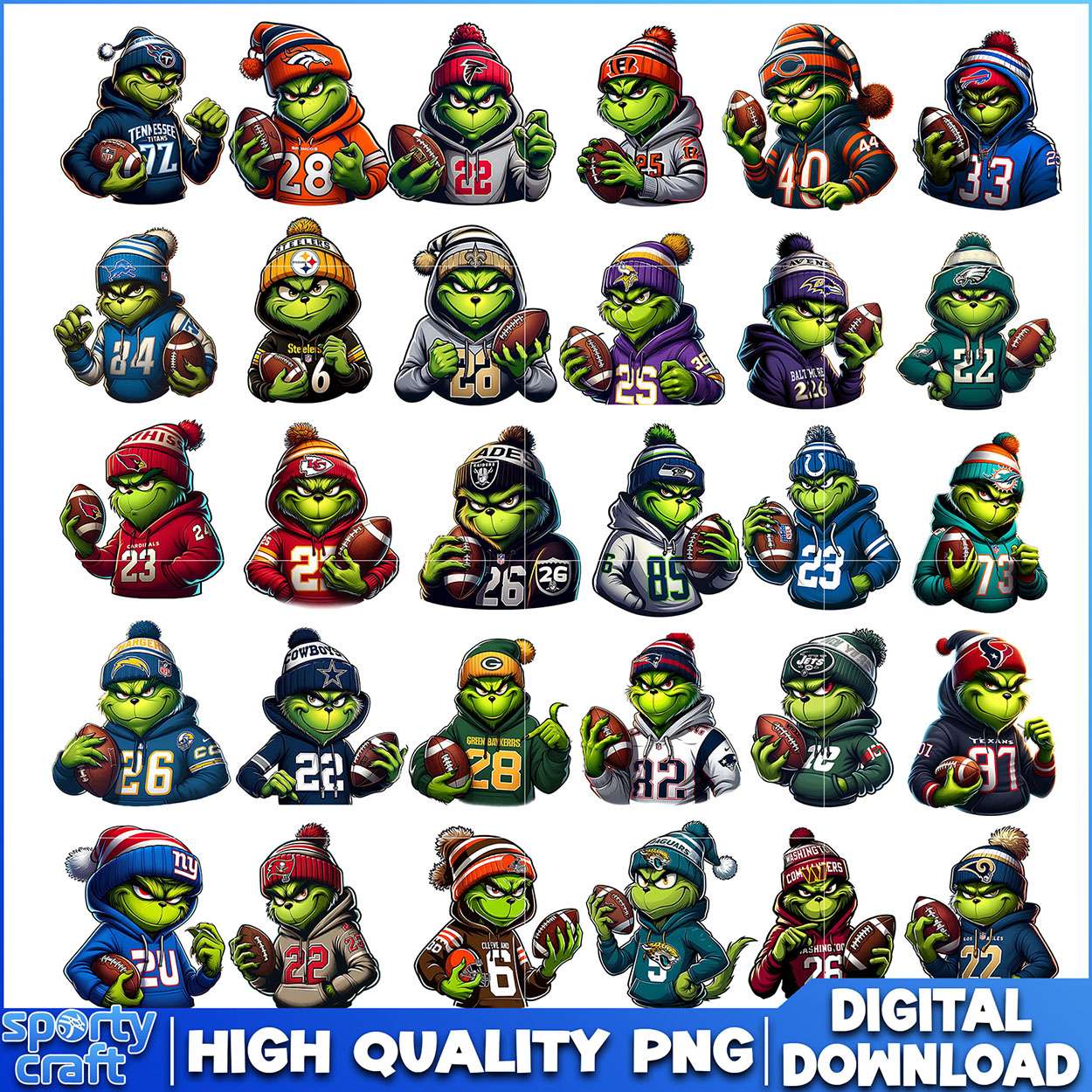 Grinch Boy NFL Football Bundle Design PNG, NFL Teams PNG, nfl season png