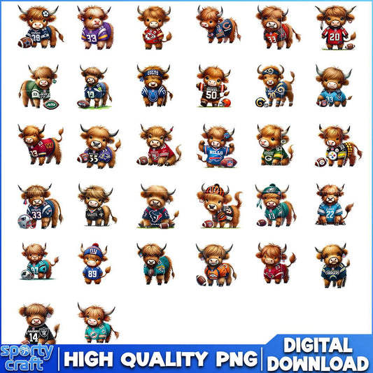 Highland Cow NFL Football Bundle PNG, NFL Teams PNG, nfl season png