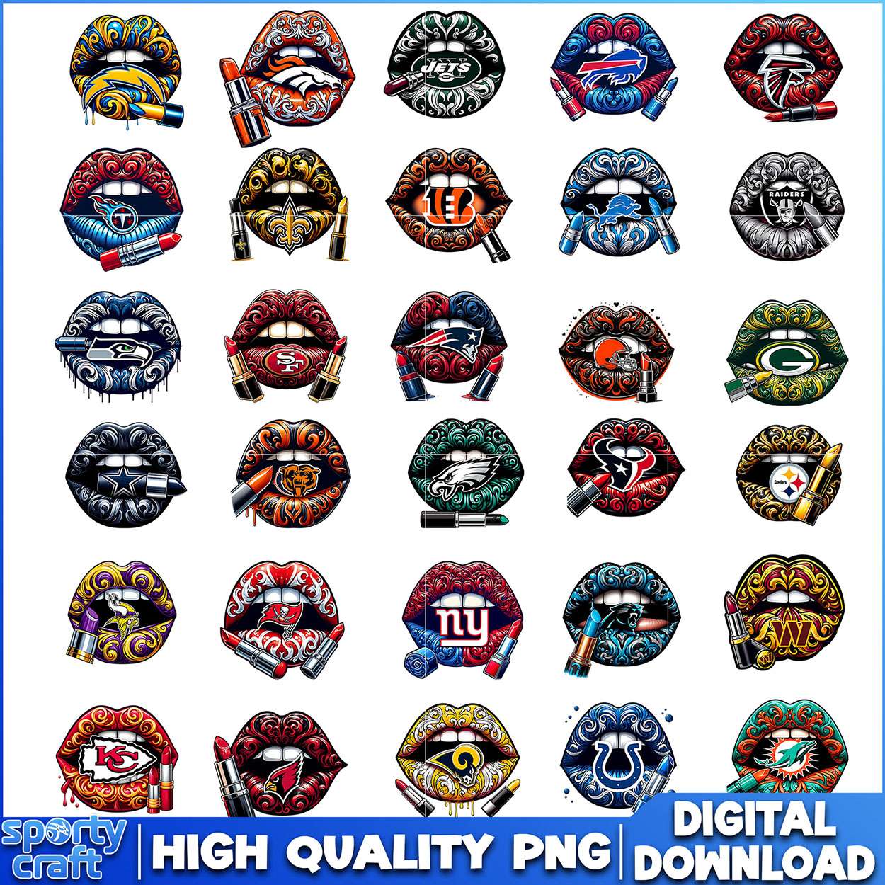 Lipstick Vintage NFL Bundle PNG, NFL Teams Logo PNG, nfl season png