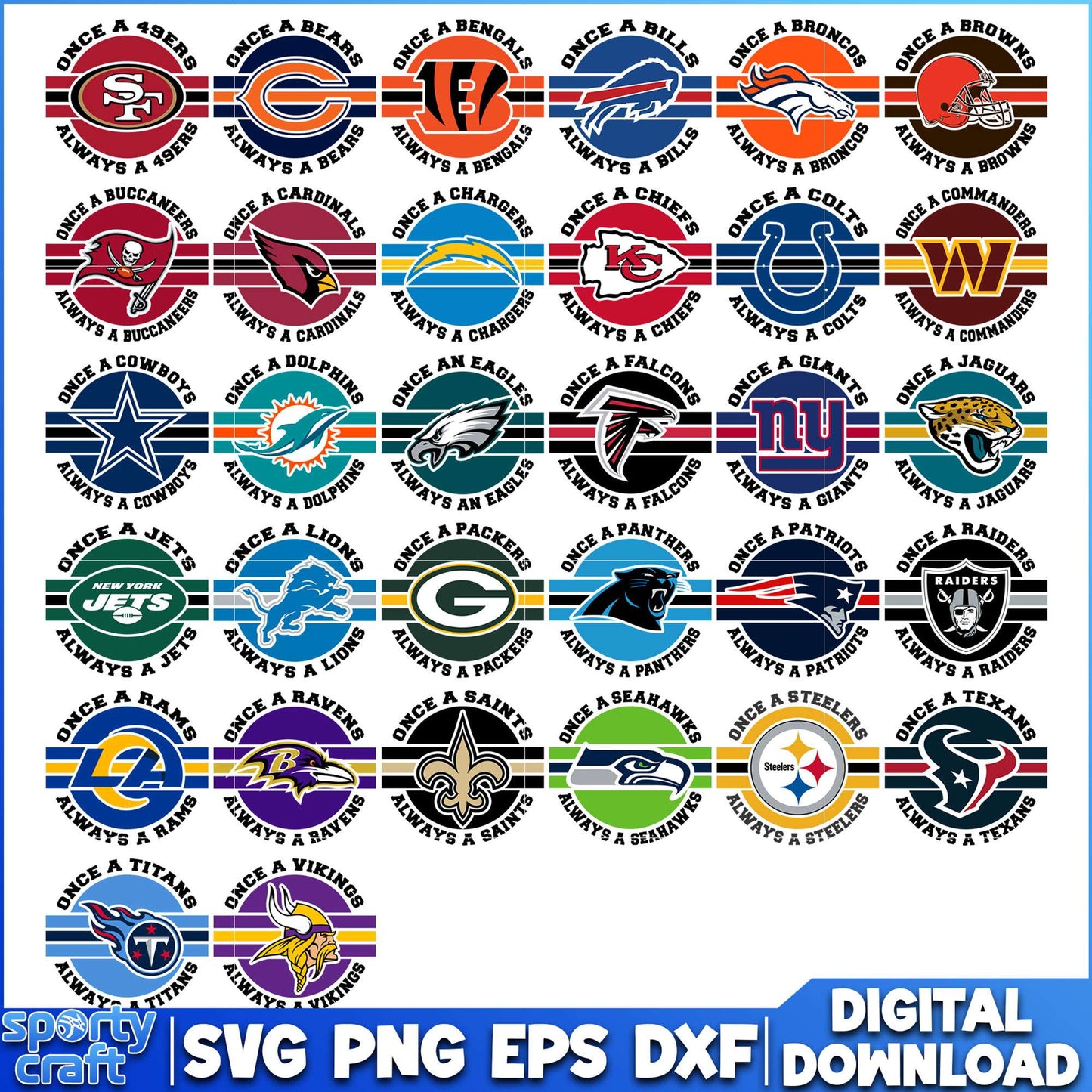 Once A Always NFL Logos Bundle SVG, NFL Teams SVG