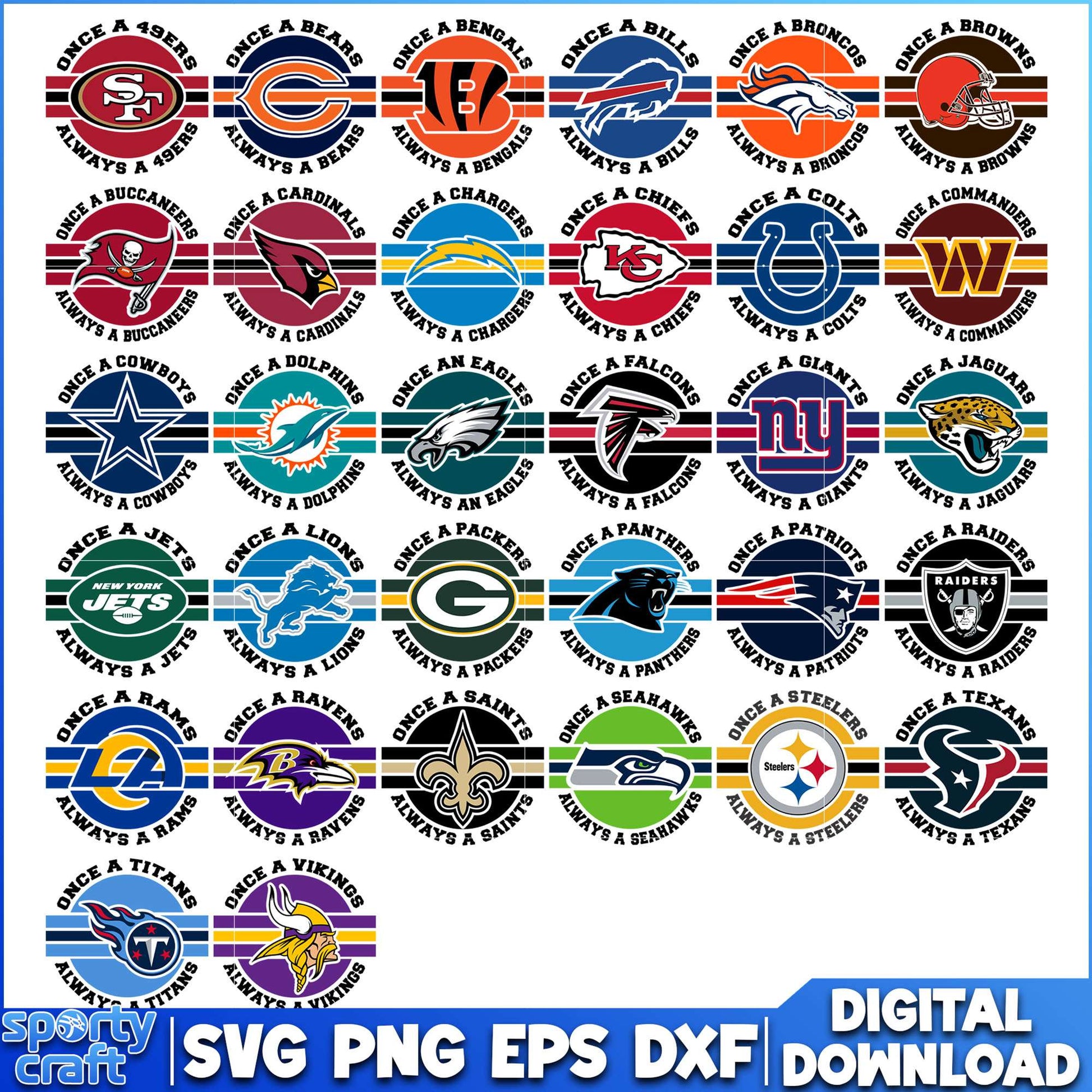 Once A Always NFL Logos Bundle SVG, NFL Teams SVG