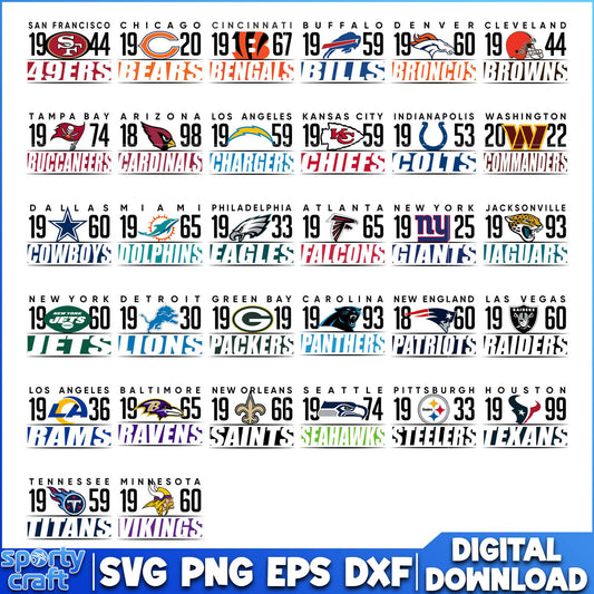 Logos Custom NFL Football Bundle SVG, NFL Teams SVG