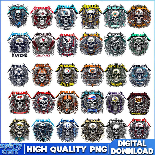 Skull Metallica NFL Teams Logos Bundle PNG, NFL Football PNG, nfl teams png
