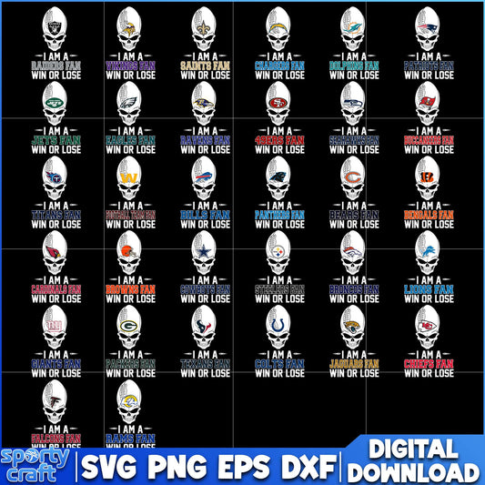Skull Logos NFL Football Bundle SVG, 32 NFL Team Logos SVG, nfl logo svg