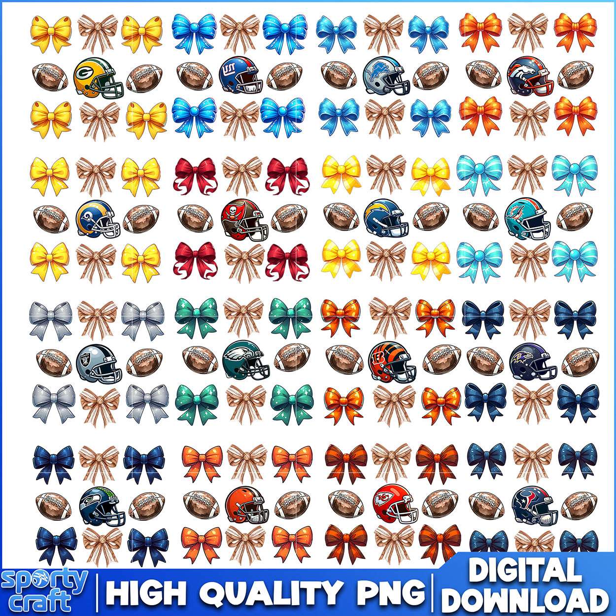 Sports Coquette Bow NFL Bundle PNG, NFL Teams PNG, nfl logo png