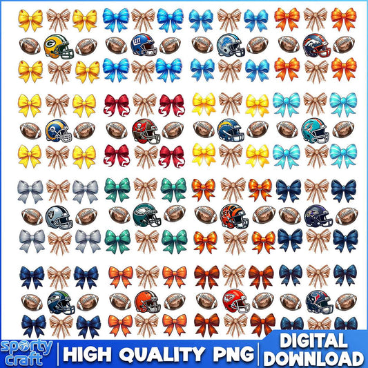 Sports Coquette Bow NFL Bundle PNG, NFL Teams PNG, nfl logo png