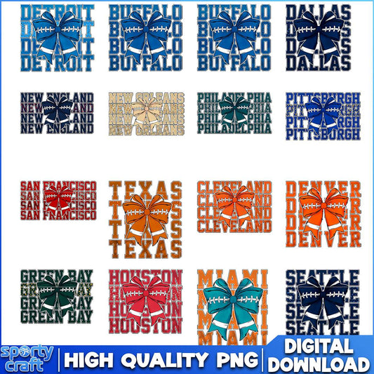 Coquette Bow Football NFL Bundle PNG, NFL Teams PNG, nfl teams png