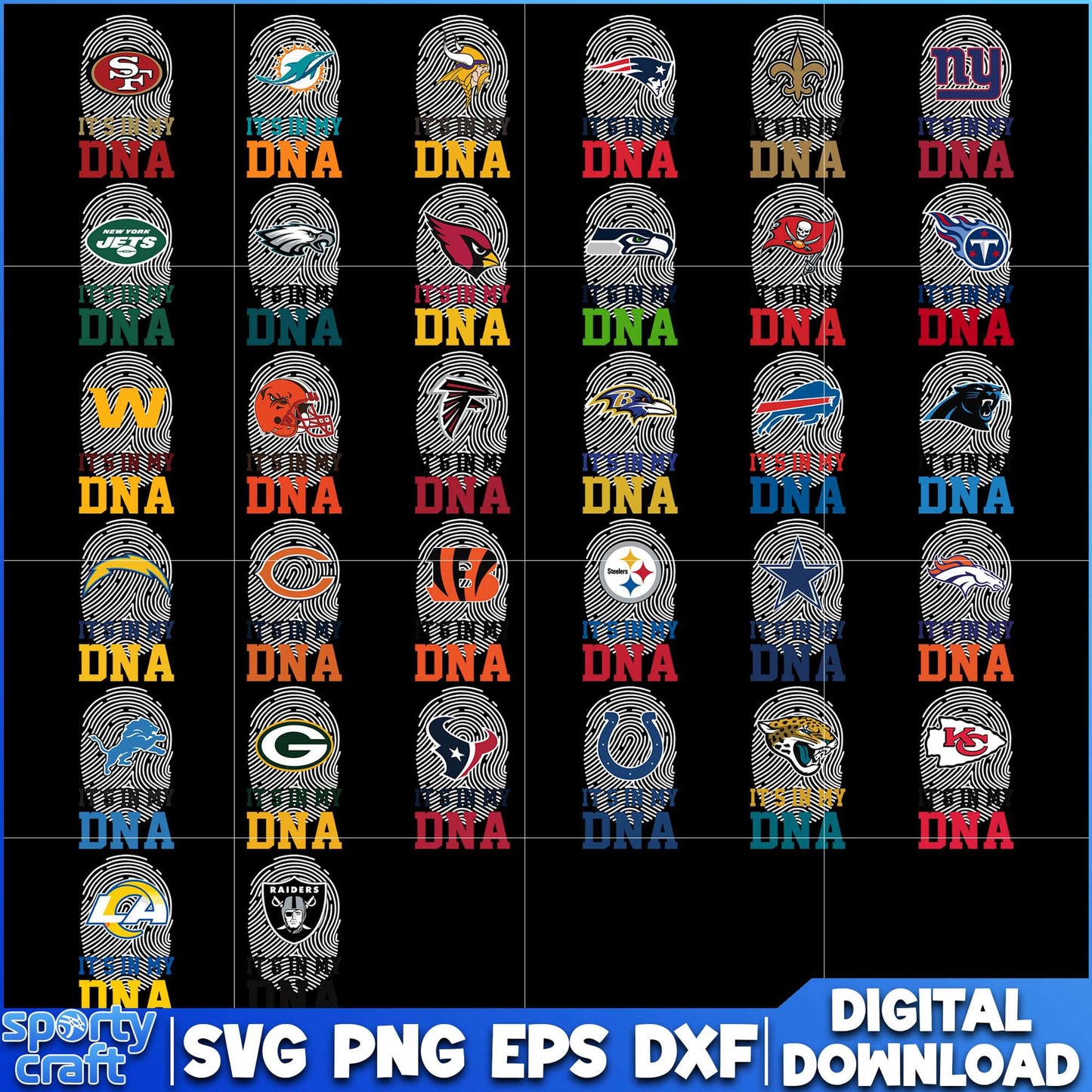 DNA Fingerprint NFL Teams Bundle SVG, NFL Football SVG, nfl logo svg