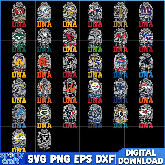 DNA Fingerprint NFL Teams Bundle SVG, NFL Football SVG, nfl logo svg